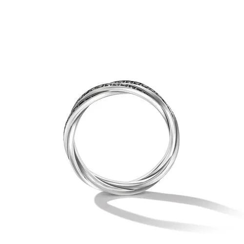DY Helios Band Ring in Sterling Silver with Pavé Black Diamonds, Size 10