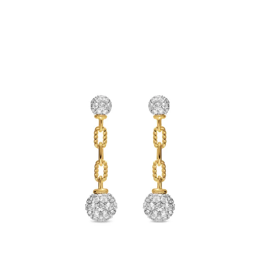 DY Madison Pavé Bead Drop Earrings in 18K Yellow Gold with Diamonds, 33mm