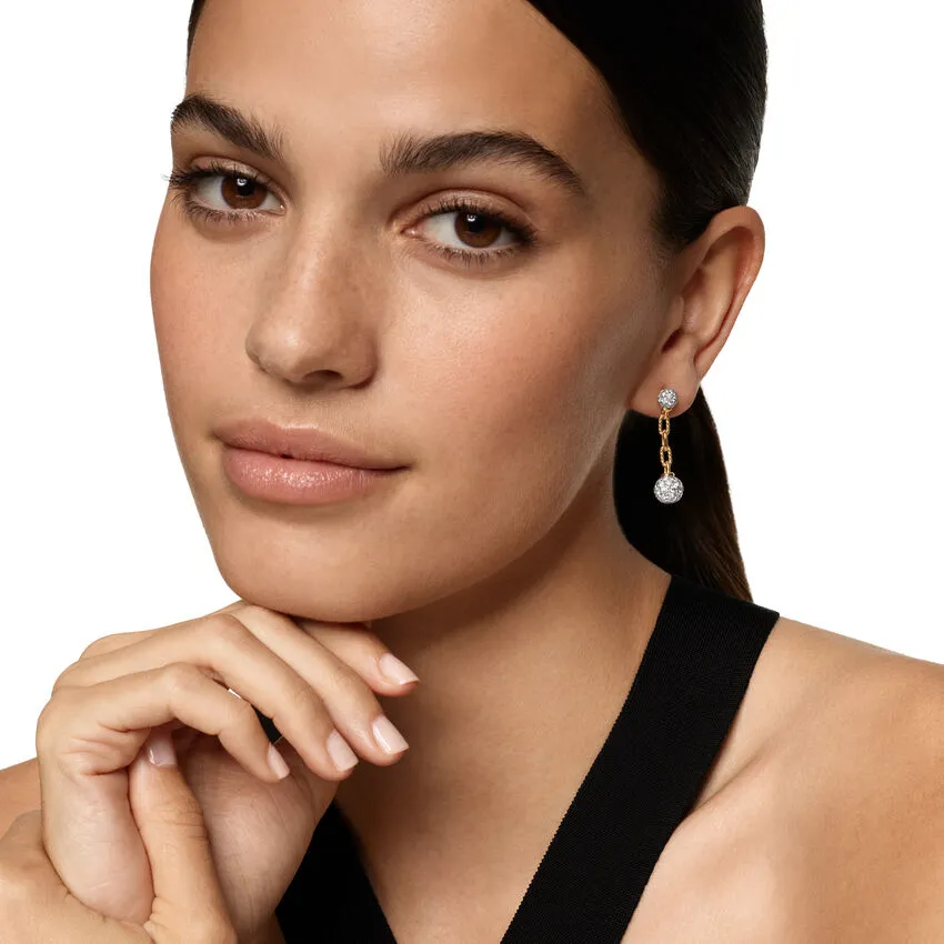 DY Madison Pavé Bead Drop Earrings in 18K Yellow Gold with Diamonds, 33mm