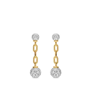 DY Madison Pavé Bead Drop Earrings in 18K Yellow Gold with Diamonds, 33mm