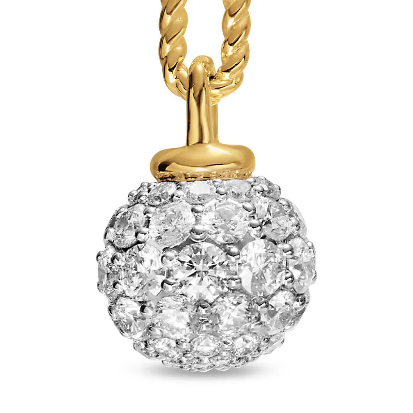 DY Madison Pavé Bead Drop Earrings in 18K Yellow Gold with Diamonds, 33mm
