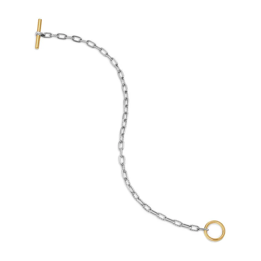 DY Madison Toggle Chain Bracelet in Sterling Silver with 18K Yellow Gold, 3mm, Size Small