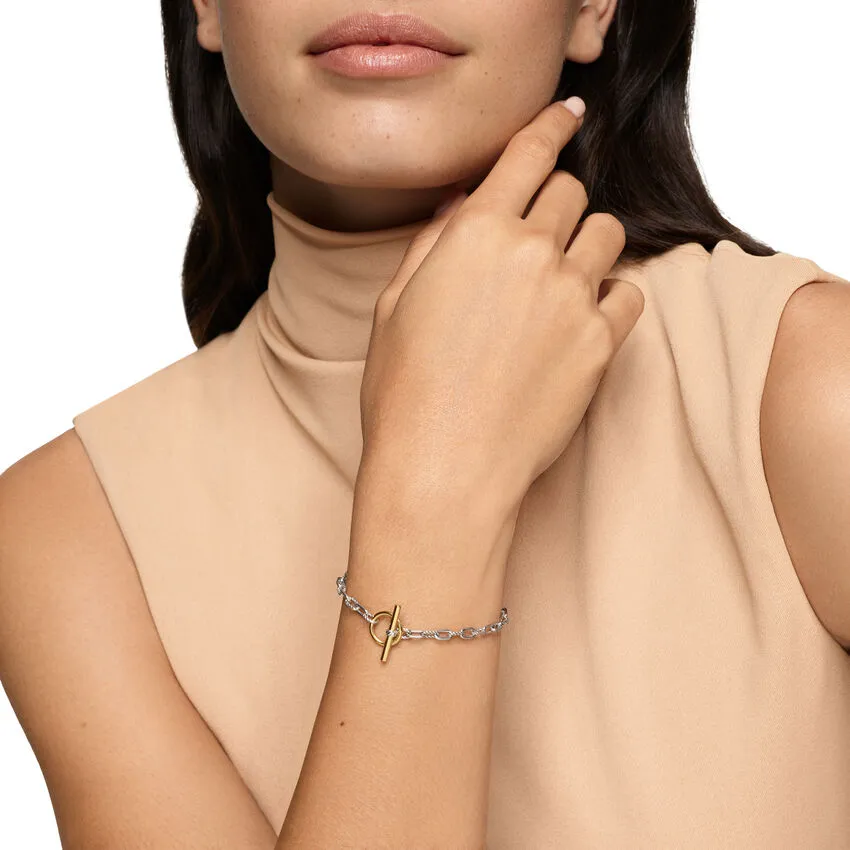 DY Madison Toggle Chain Bracelet in Sterling Silver with 18K Yellow Gold, 3mm, Size Small