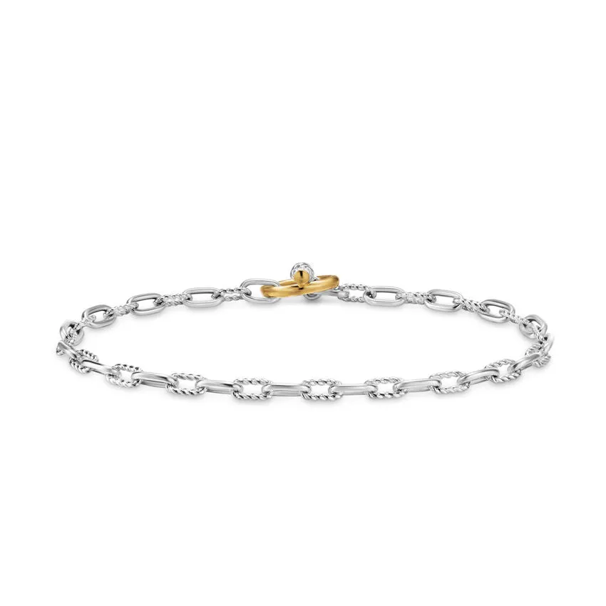 DY Madison Toggle Chain Bracelet in Sterling Silver with 18K Yellow Gold, 3mm, Size Small