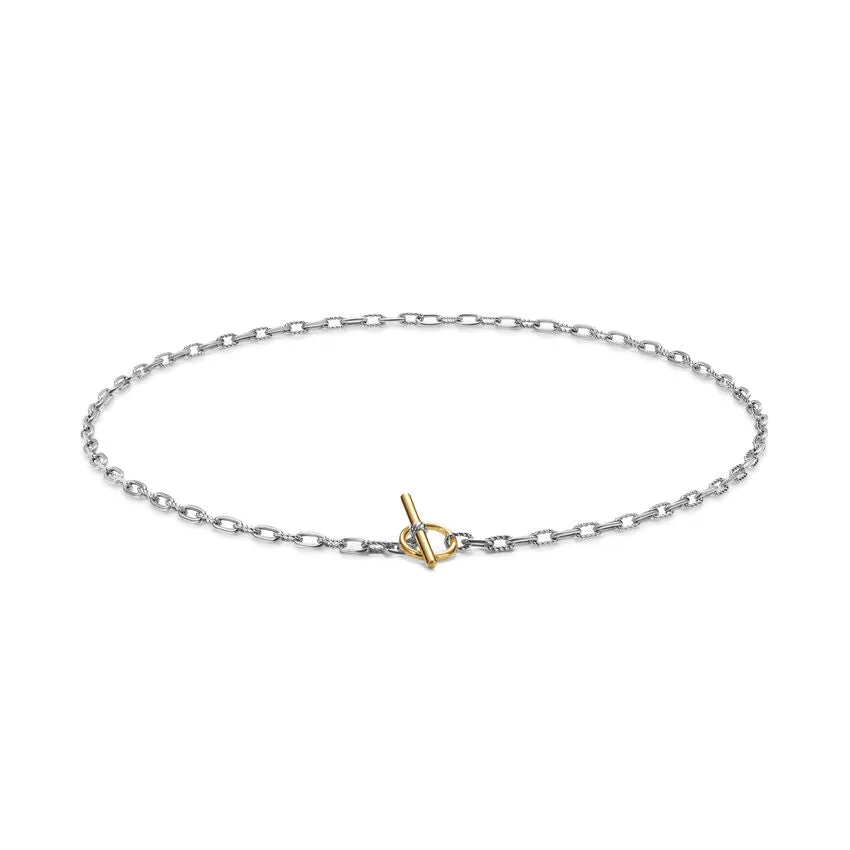 DY Madison Toggle Chain Necklace in Sterling Silver with 18K Yellow Gold, 3mm, 15"