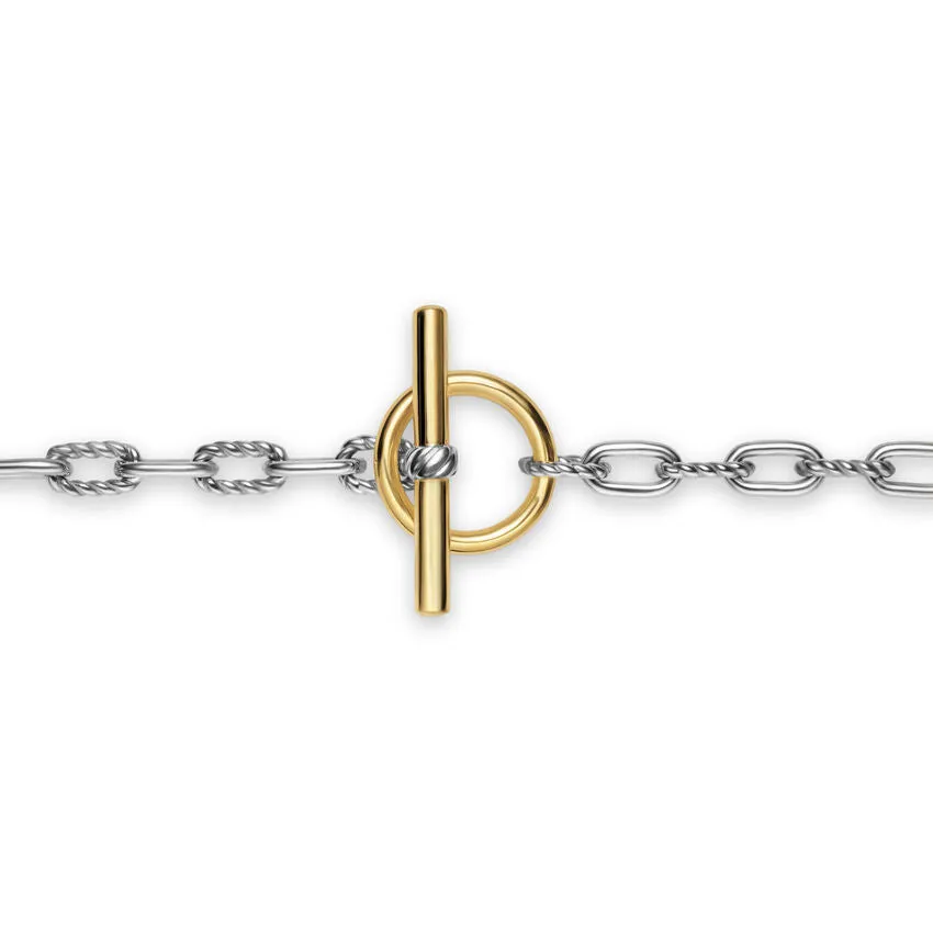 DY Madison Toggle Chain Necklace in Sterling Silver with 18K Yellow Gold, 3mm, 15"