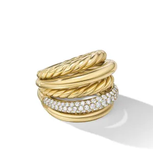 DY Mercer Multi Row Ring in 18K Yellow Gold with Diamonds, Size 9