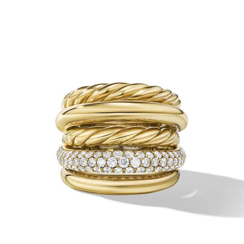 DY Mercer Multi Row Ring in 18K Yellow Gold with Diamonds, Size 9