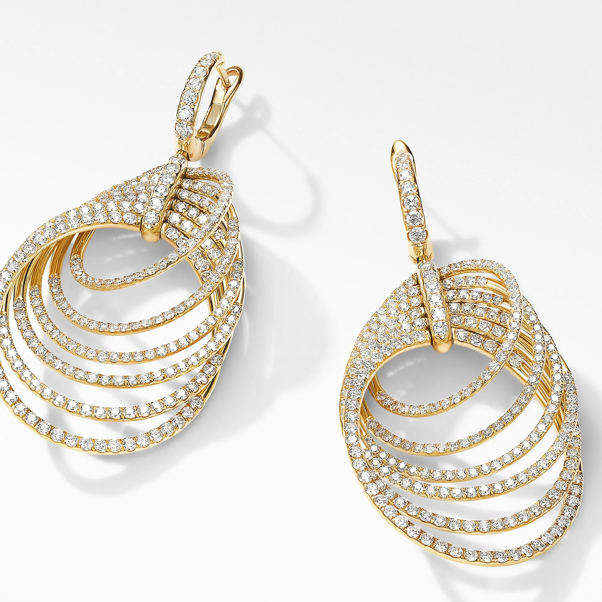 DY Origami Drop Earrings in 18K Yellow Gold with Full Pavé Diamonds