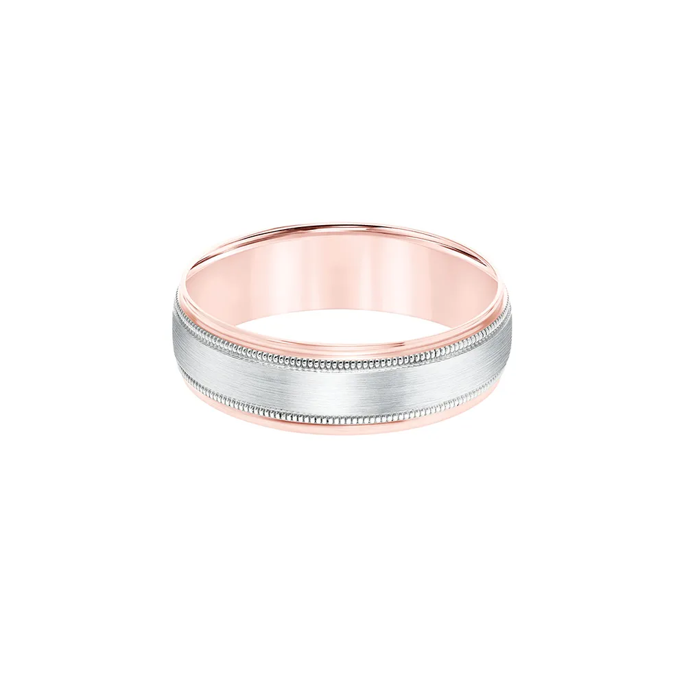 Fink's 14K Rose & White Gold Brushed Milgrain Band