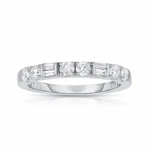 Fink's 14K White Gold Round and Baguette Diamond Wedding Band