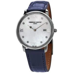 Frederique Constant Slimline Quartz Diamond White Mother of Pearl Dial Ladies Watch FC-220MPWD3S6