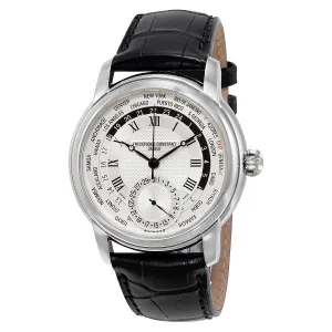 Frederique Constant Worldtimer Silver Dial Black Leather Men's Watch FC-718MC4H6