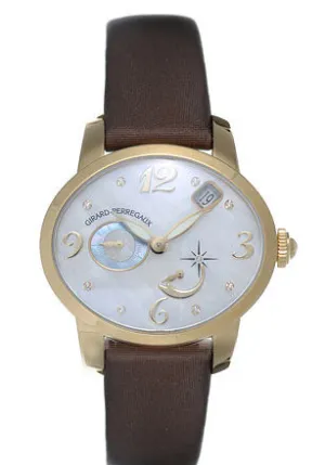 Girard Perregaux Cats Eye Diamond 18kt Yellow Gold Brown Satin Ladies Watch 80480-51-761-JKBD