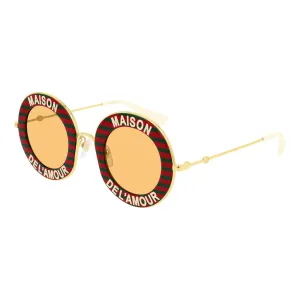 Gucci Women's Sunglasses Oversized Round Gold Maison de l'Amour GG0113S-007 44