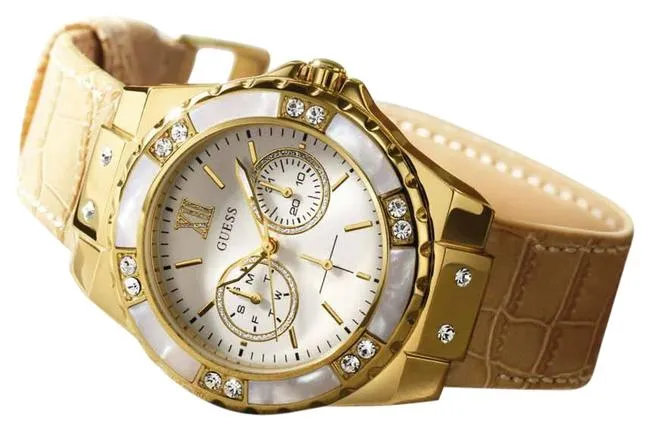 Guess Beige Multifunction Leather Women's Watch U0775L2