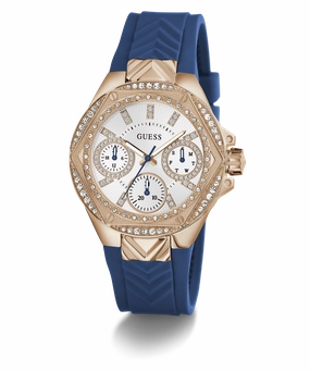 GUESS Ladies Blue Rose Gold Tone Multi-function Watch