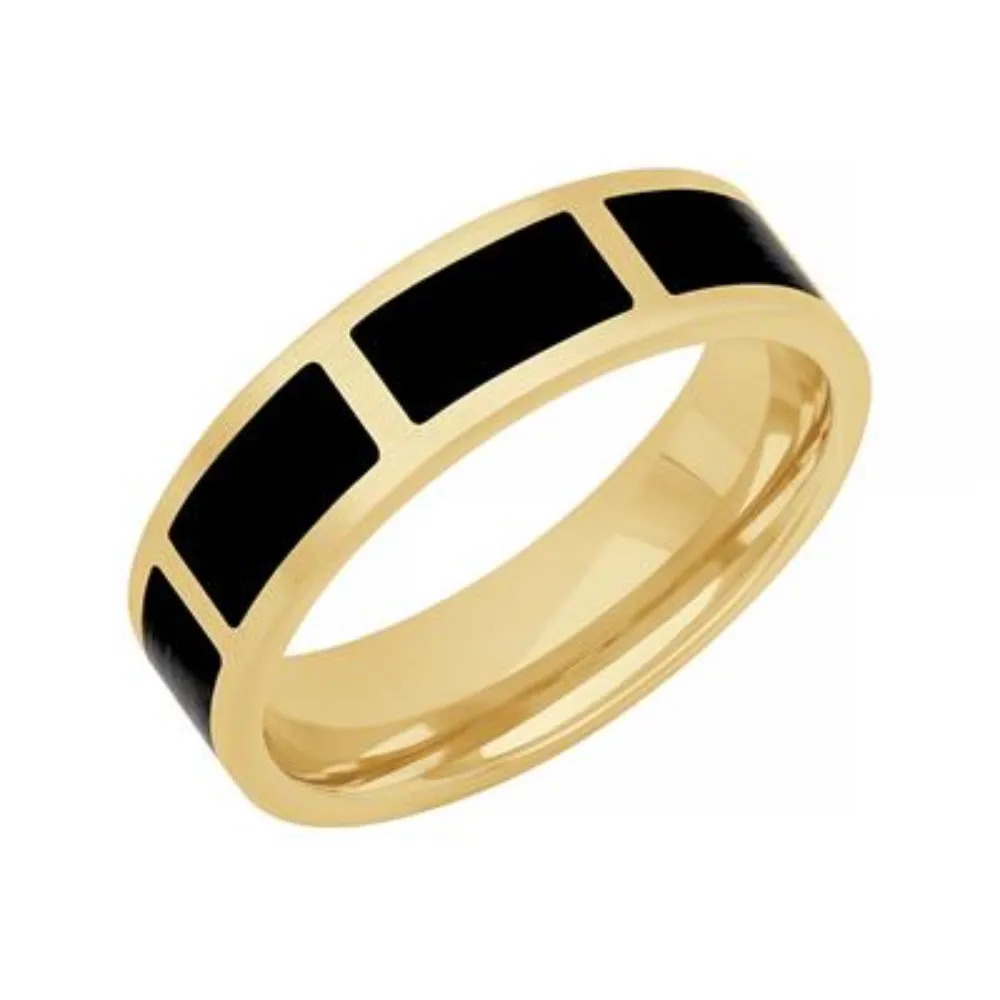 Mens 14k Ceramic and Gold Base Carved Band