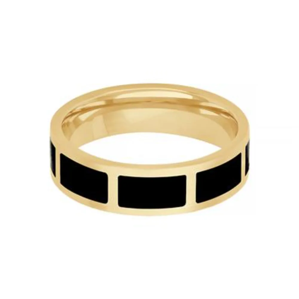 Mens 14k Ceramic and Gold Base Carved Band