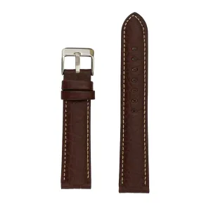 Men's Genuine Shrunken Grain Leather Watch Band, Silver Buckle - Brown