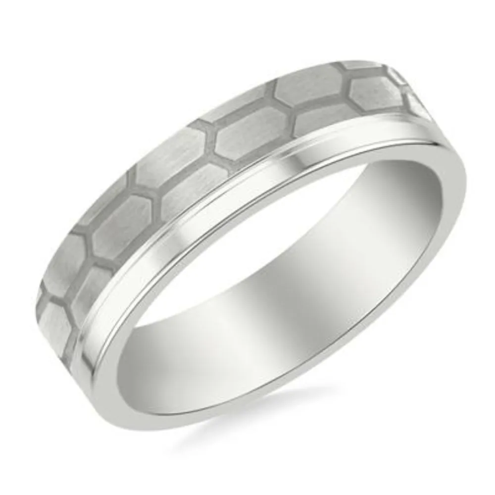 Men's Platinum 6mm Brushed Honeycomb Wedding Band