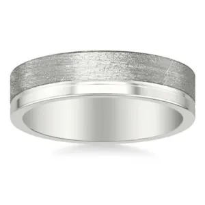 Men's Platinum 6mm Wedding Band with Crystaline and Polished Finishes
