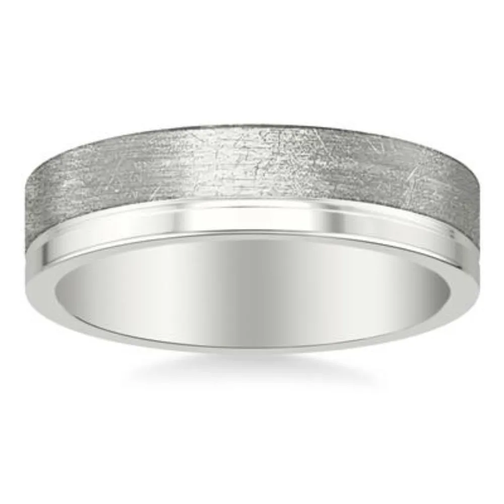 Men's Platinum 6mm Wedding Band with Crystaline and Polished Finishes