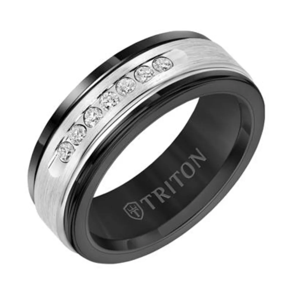Men's Tungsten & White Gold Wedding Band with Diamonds