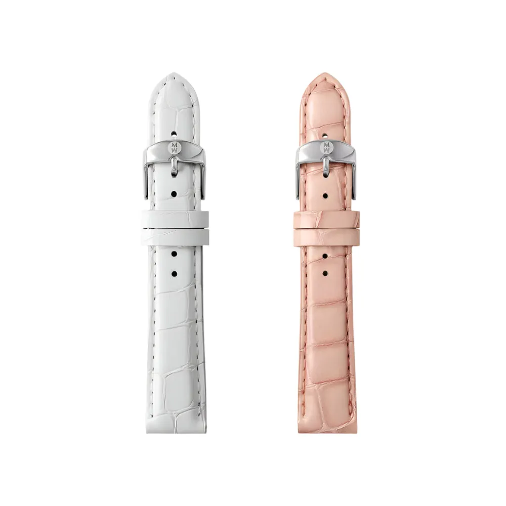 Michele 18mm Pink and White Leather Interchangeable Strap Set