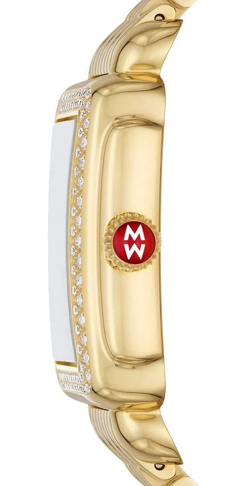 Michele Deco Madison Mid 18K Gold-Plated Steel Diamonds Silver Dial Date Rectangle Womens Watch MWW06G000003