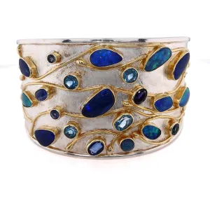 Michou Two-Tone Multiple Gemstones Vermeil Cuff Bracelet