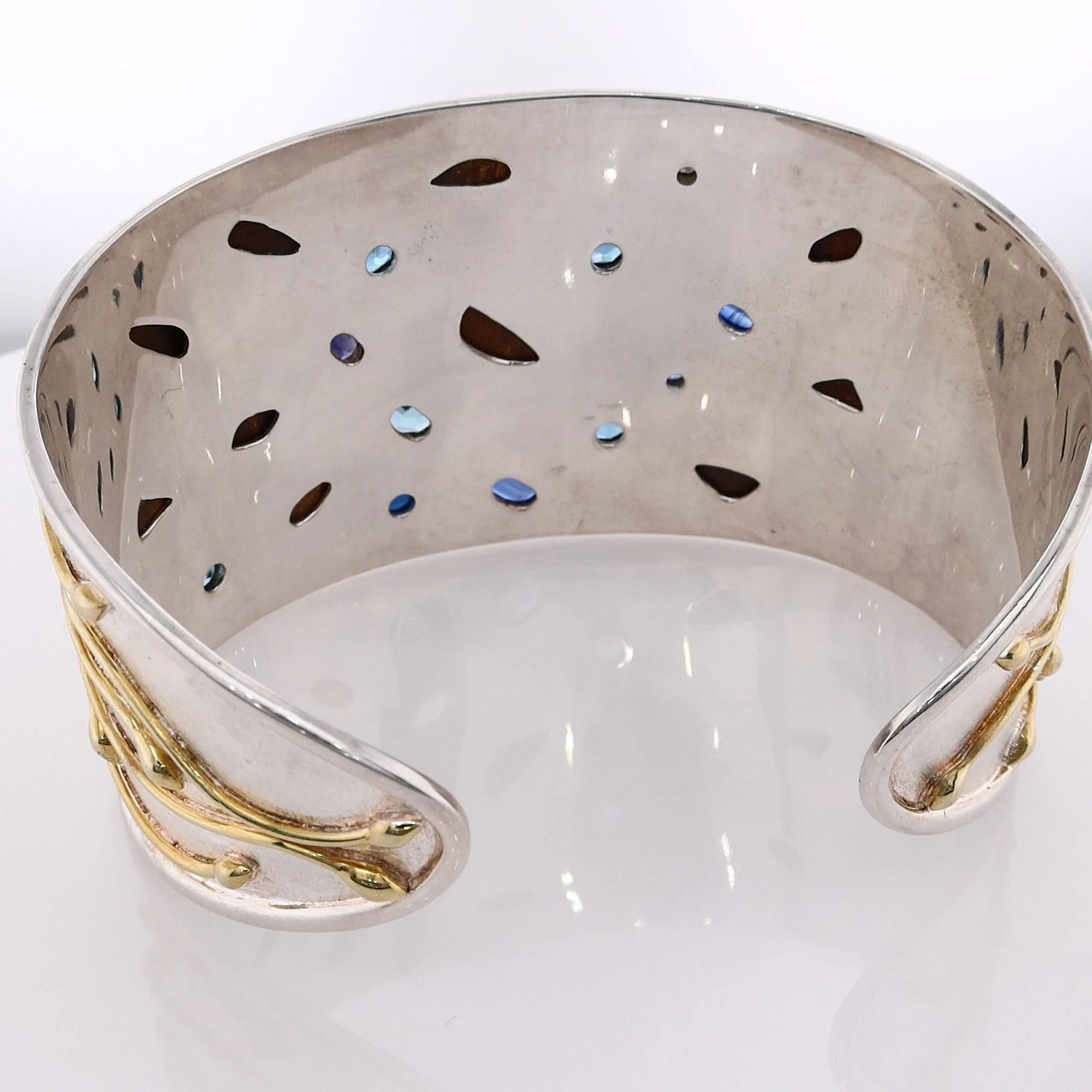 Michou Two-Tone Multiple Gemstones Vermeil Cuff Bracelet