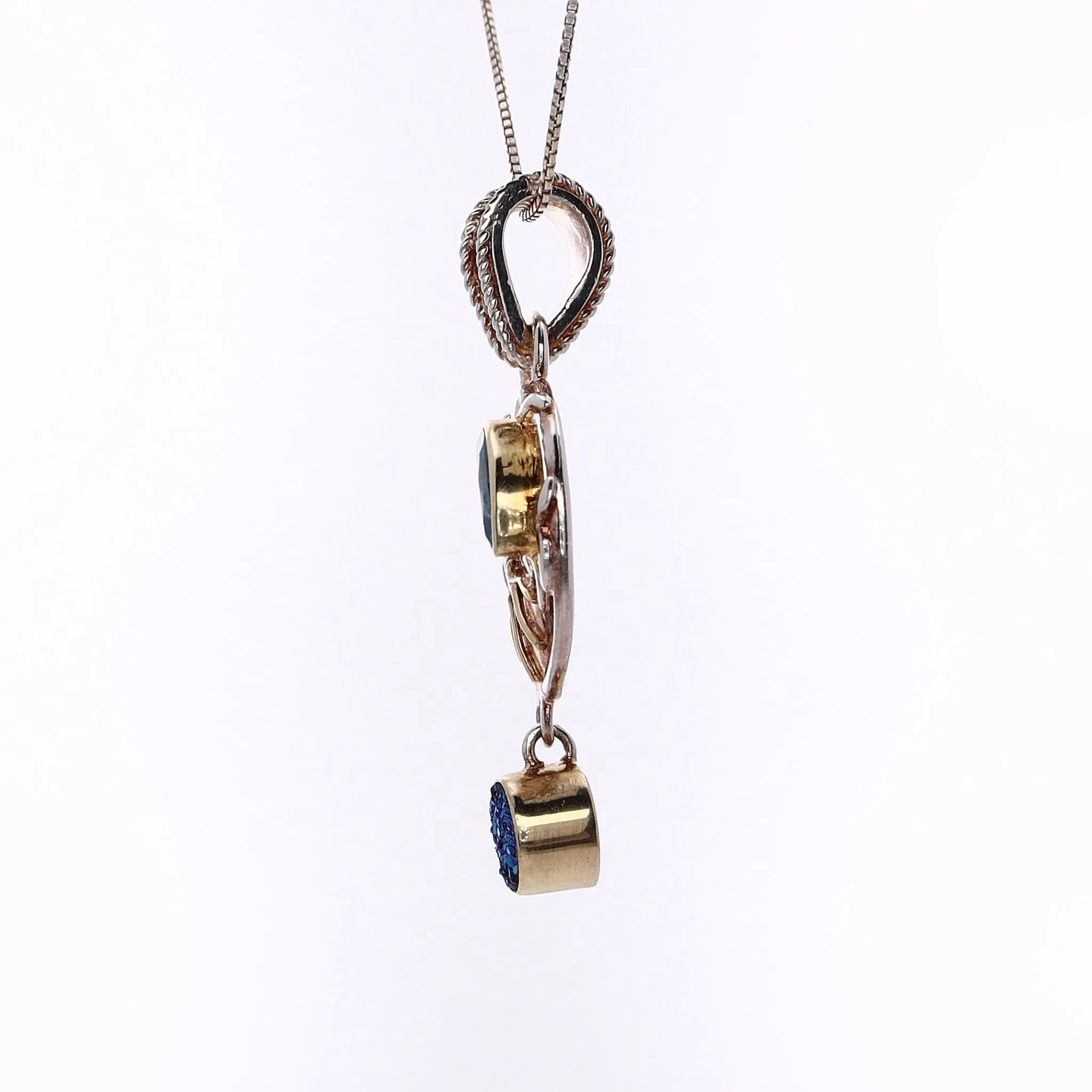 Michou Two-Tone Vermeil Topaz and Drusy Crab Pendant Necklace