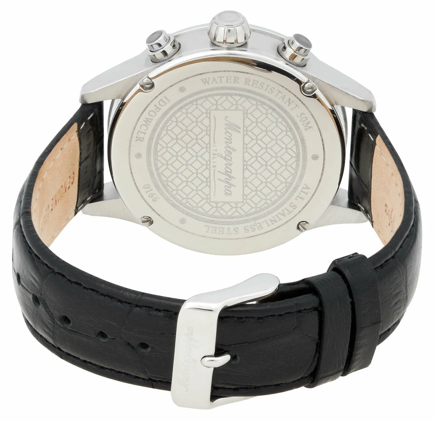 Montegrappa Fortuna Chronograph Date White Dial Black Leather Band Quartz Men's Watch IDFOWCLR
