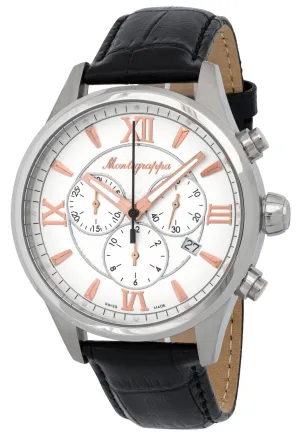 Montegrappa Fortuna Chronograph Date White Dial Black Leather Band Quartz Men's Watch IDFOWCLR