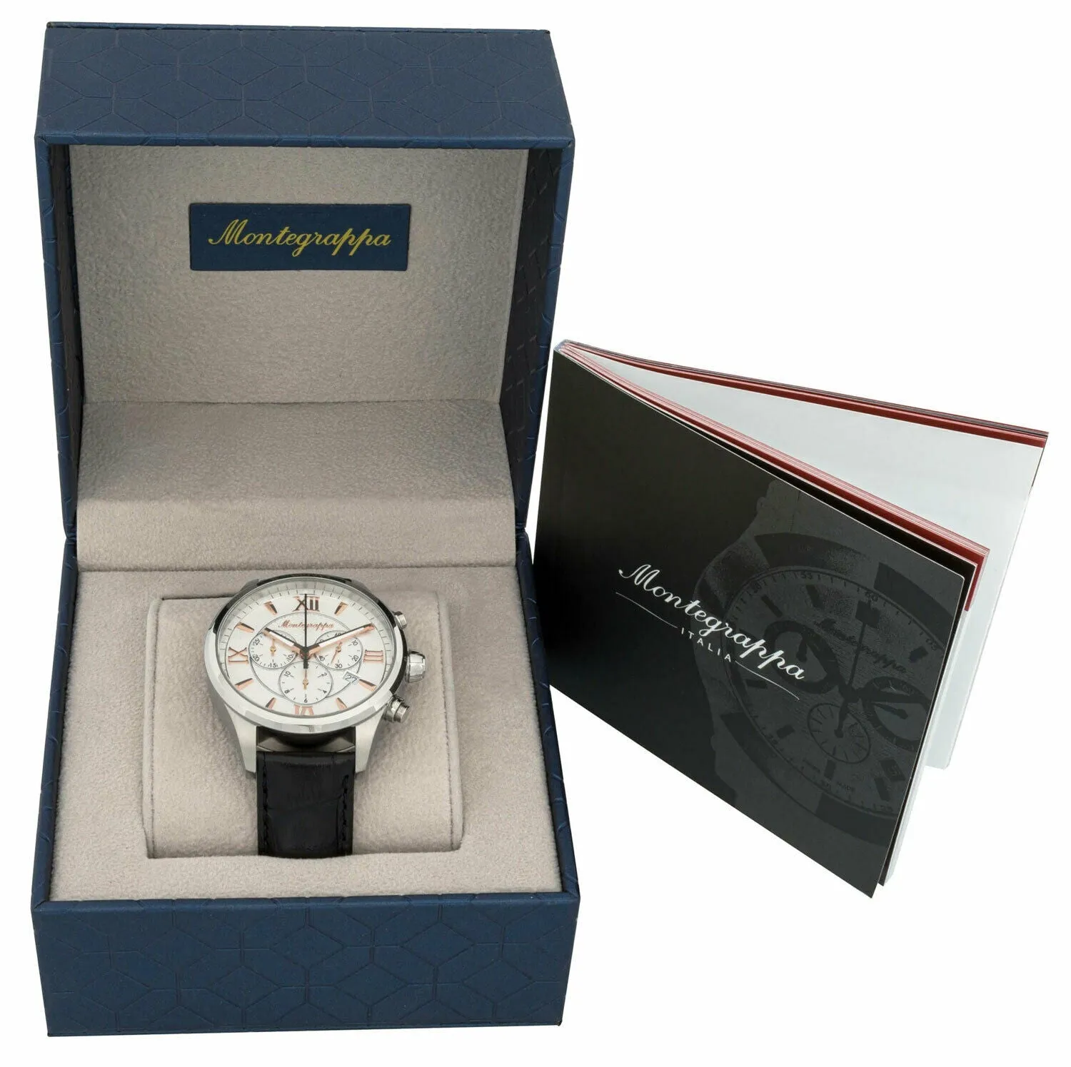 Montegrappa Fortuna Chronograph Date White Dial Black Leather Band Quartz Men's Watch IDFOWCLR