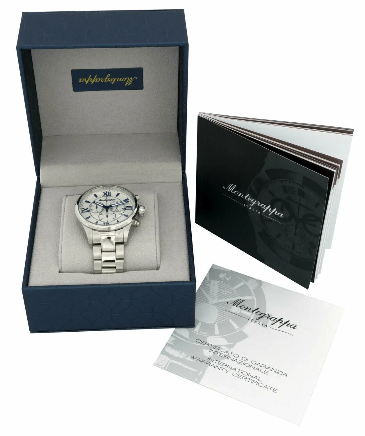 Montegrappa Fortuna Chronograph White Dial Stainless Steel Quartz Men's Watch Date IDFOWCIB