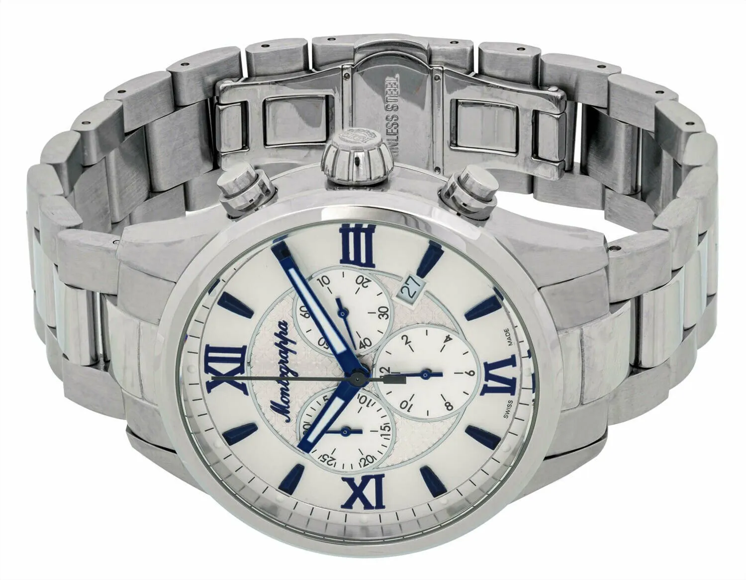 Montegrappa Fortuna Chronograph White Dial Stainless Steel Quartz Men's Watch Date IDFOWCIB