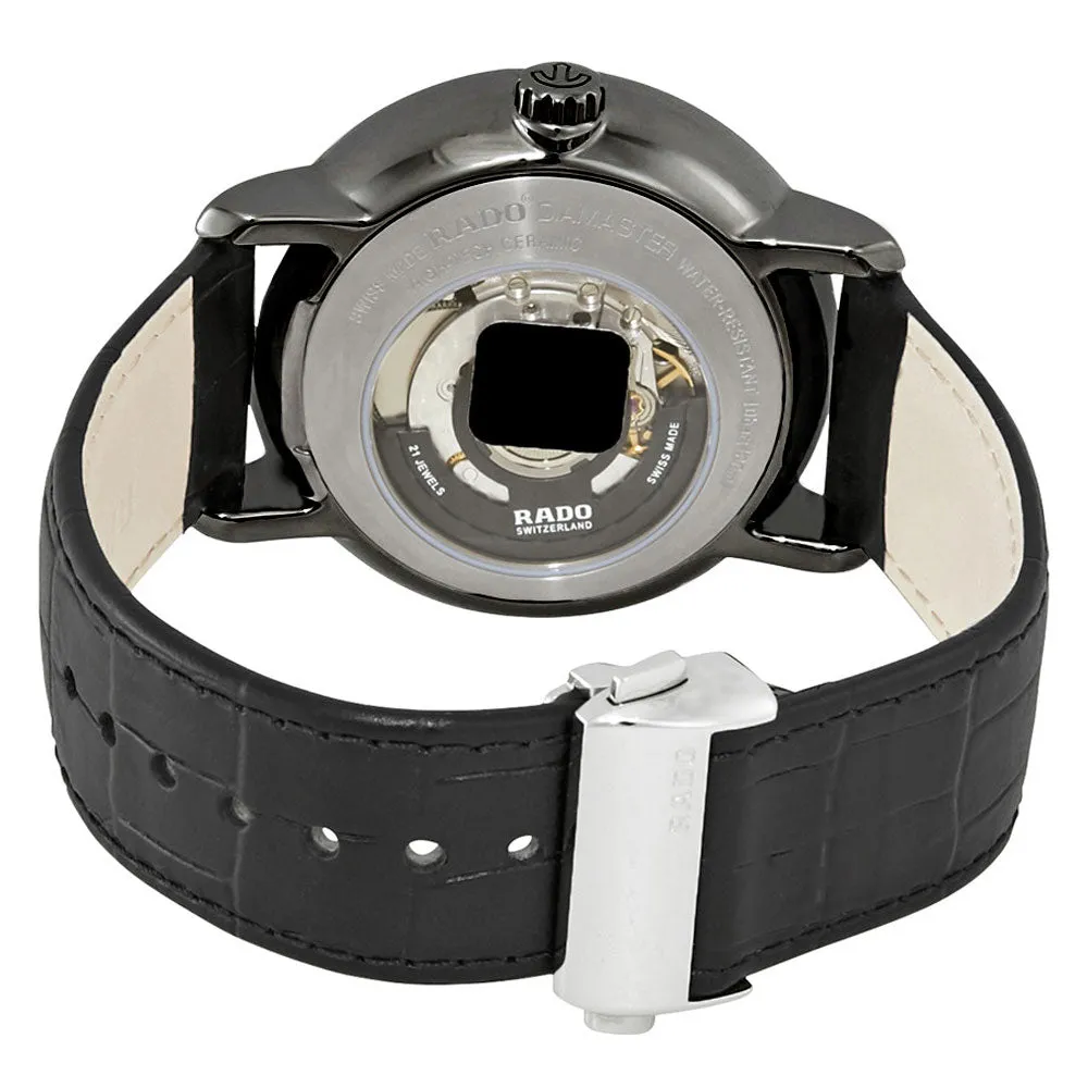Rado DiaMaster Plasma High-Tech Ceramic Case Black Dial Date Black Leather Strap Automatic Mens Watch R14129176
