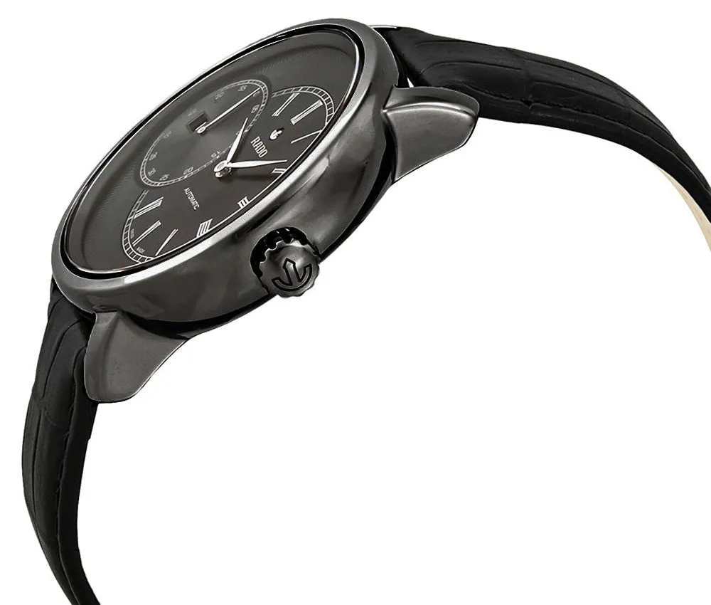 Rado DiaMaster Plasma High-Tech Ceramic Case Black Dial Date Black Leather Strap Automatic Mens Watch R14129176