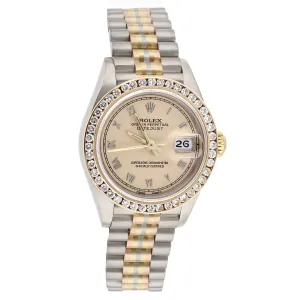 Rolex Datejust Tridor President Bracelet White Gold Diamond Bezel 26mm 69179