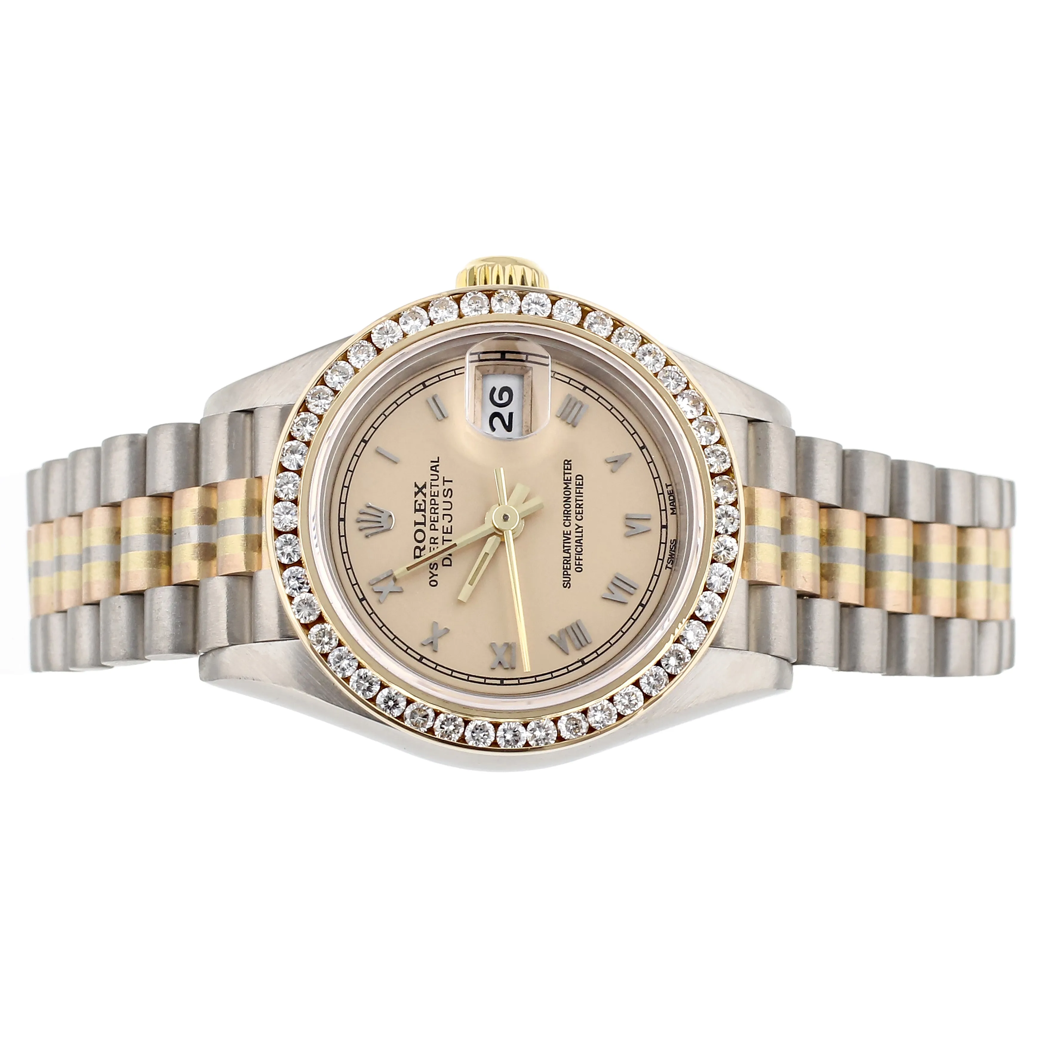 Rolex Datejust Tridor President Bracelet White Gold Diamond Bezel 26mm 69179