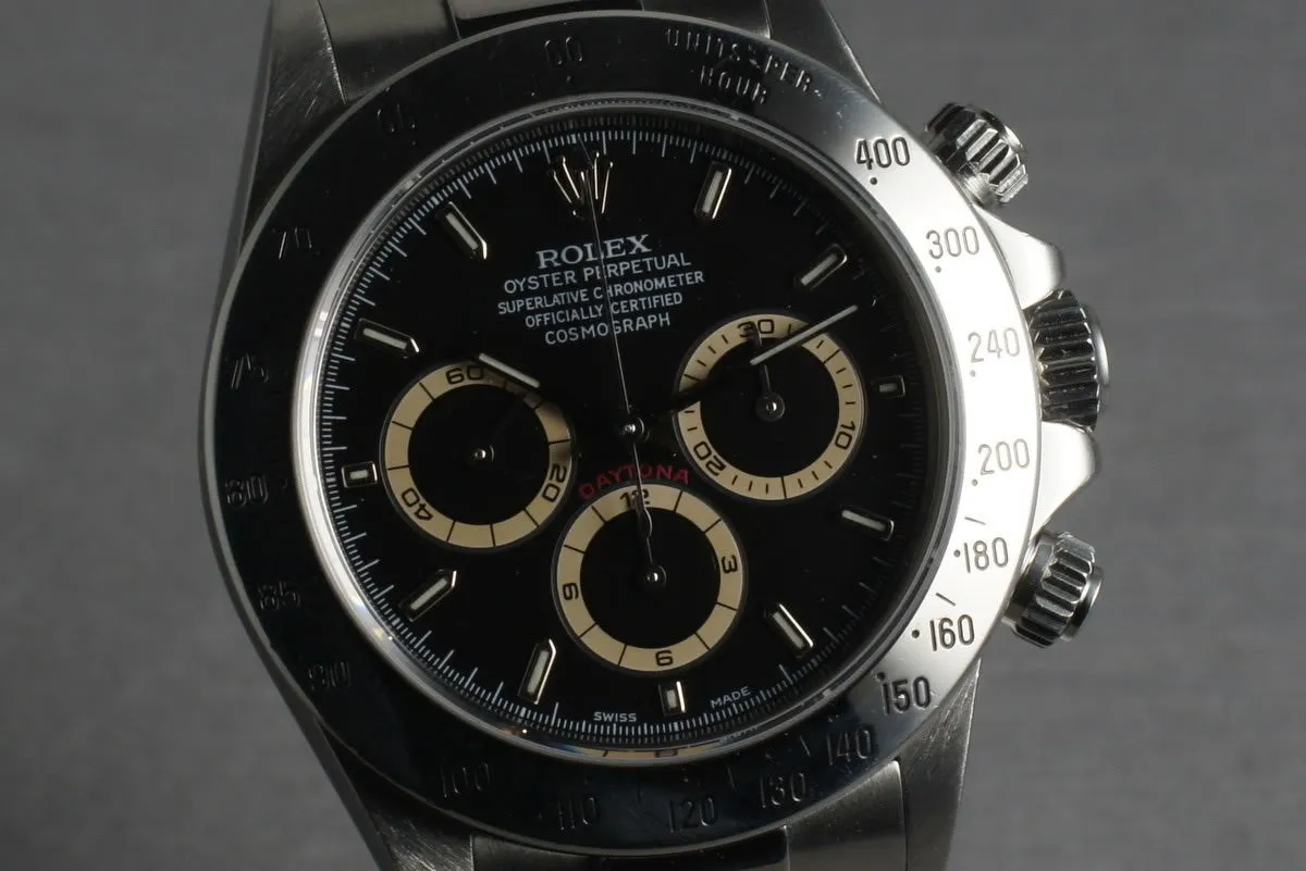 Rolex SS Zenith Daytona 16520 Box and Papers with Black Dial