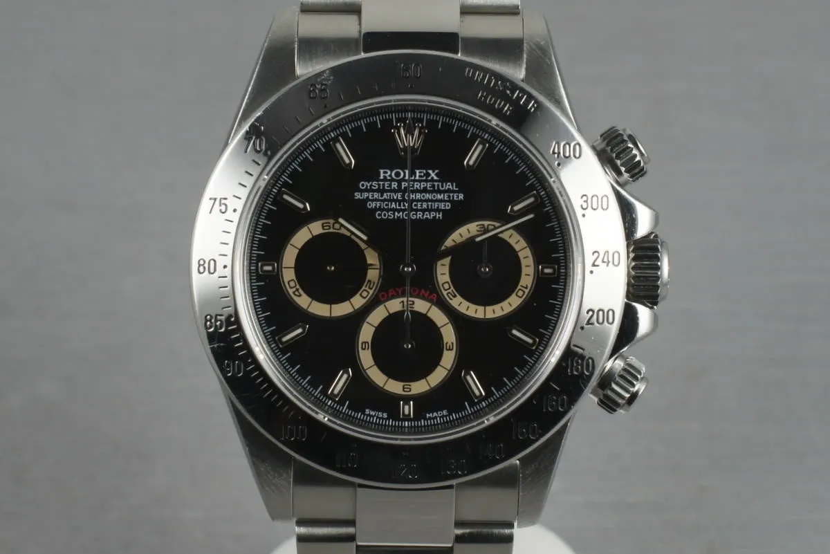 Rolex SS Zenith Daytona 16520 Box and Papers with Black Dial