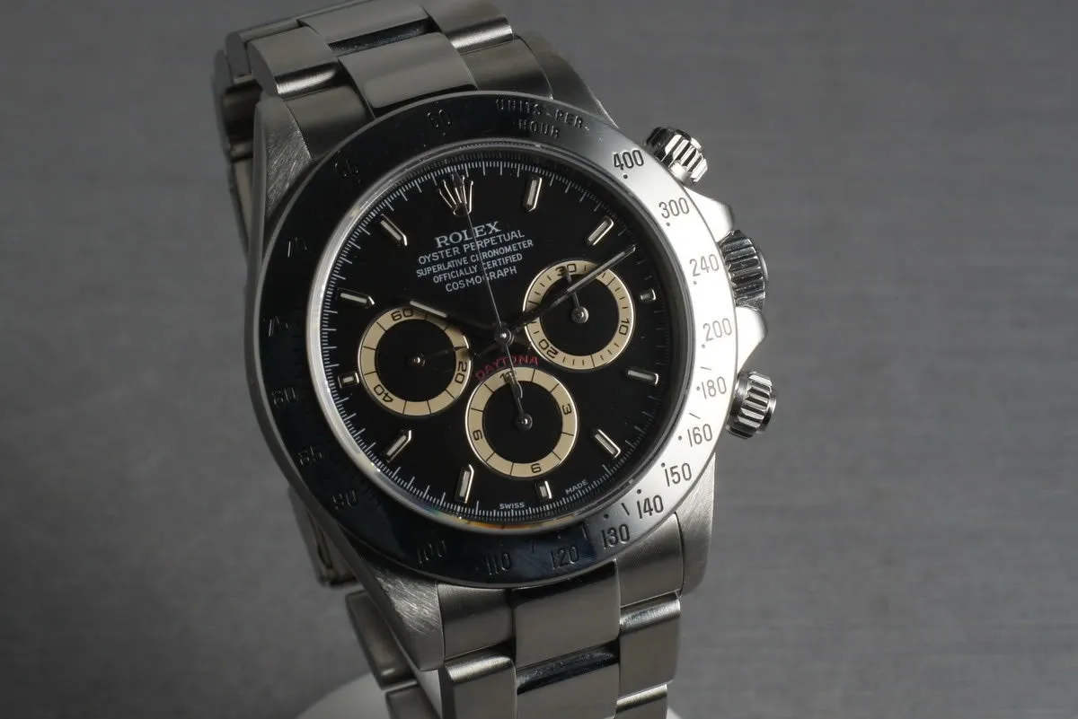 Rolex SS Zenith Daytona 16520 Box and Papers with Black Dial