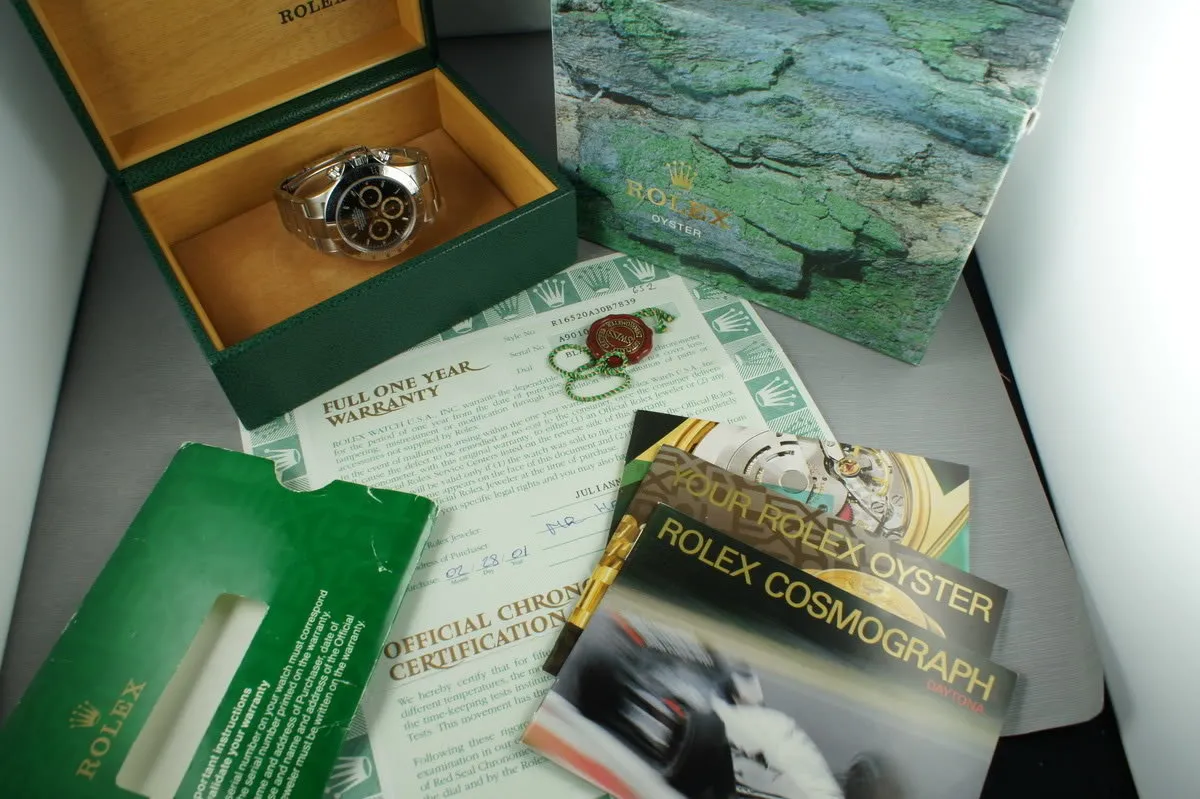 Rolex SS Zenith Daytona 16520 Box and Papers with Black Dial