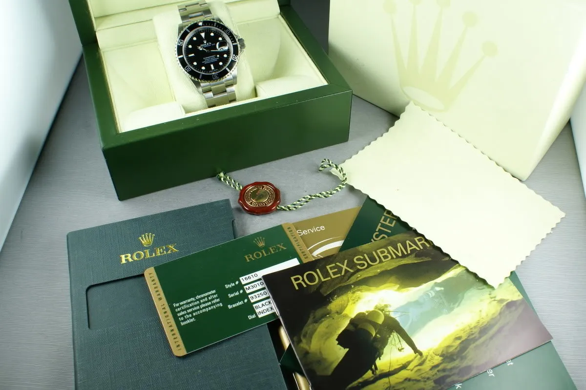 Rolex Submariner 16610 Box and Papers M serial