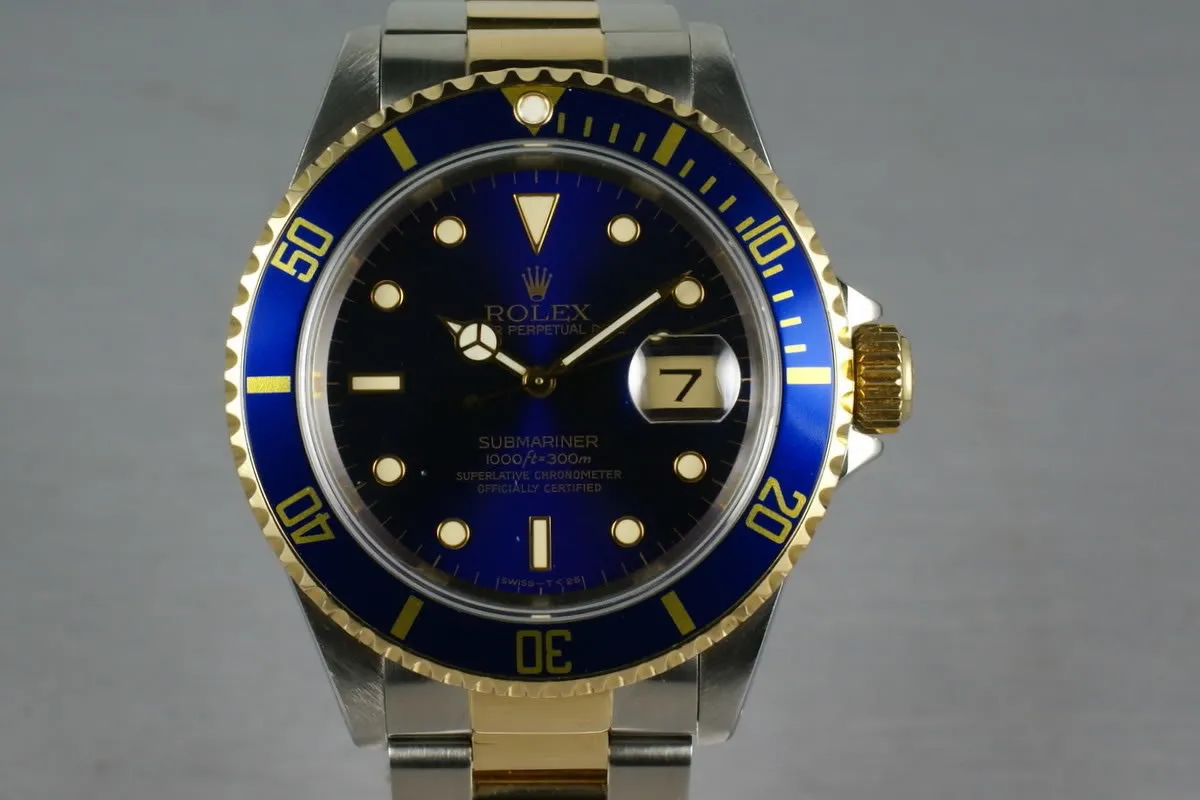 Rolex Submariner 18K/SS Blue Dial 16613 Box and Papers