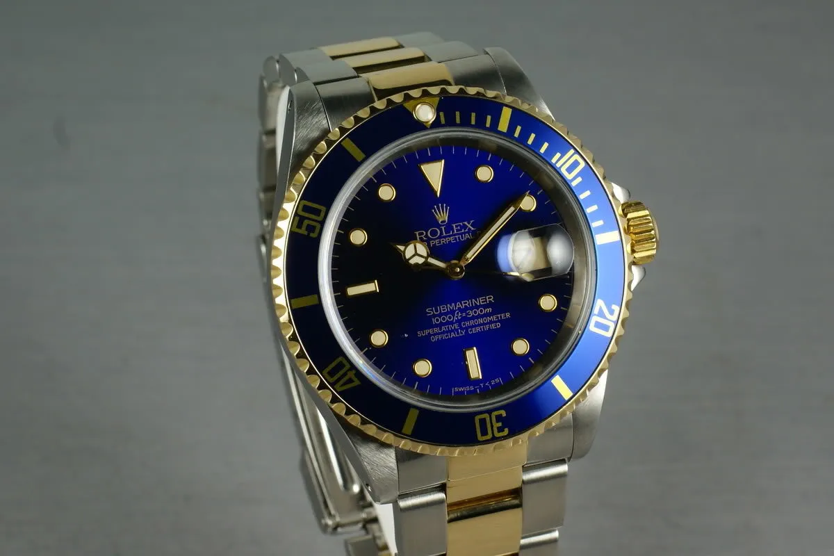 Rolex Submariner 18K/SS Blue Dial 16613 Box and Papers