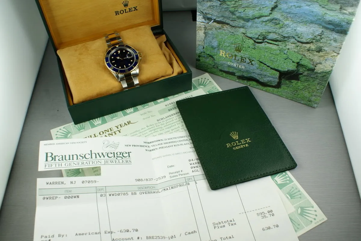 Rolex Submariner 18K/SS Blue Dial 16613 Box and Papers